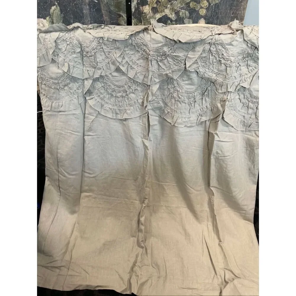 New Anthropologie Curtain Panel Grey Rivulet Tucked Ruffle (1) 50 x 63